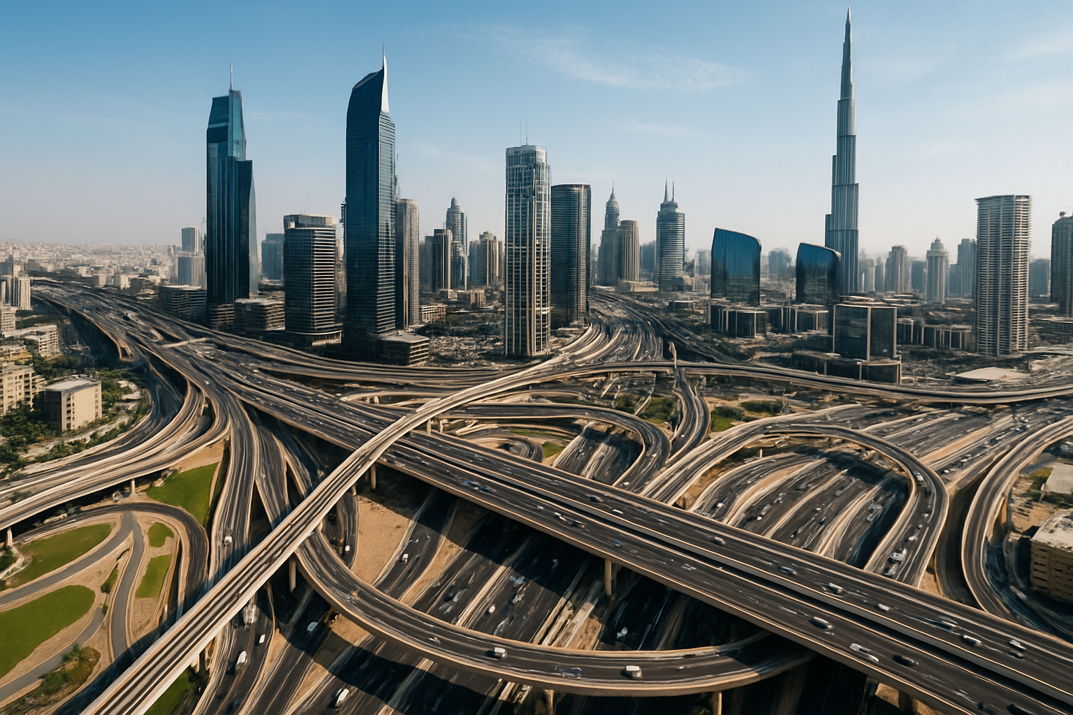 Aerial view of Dubai’s modern road network