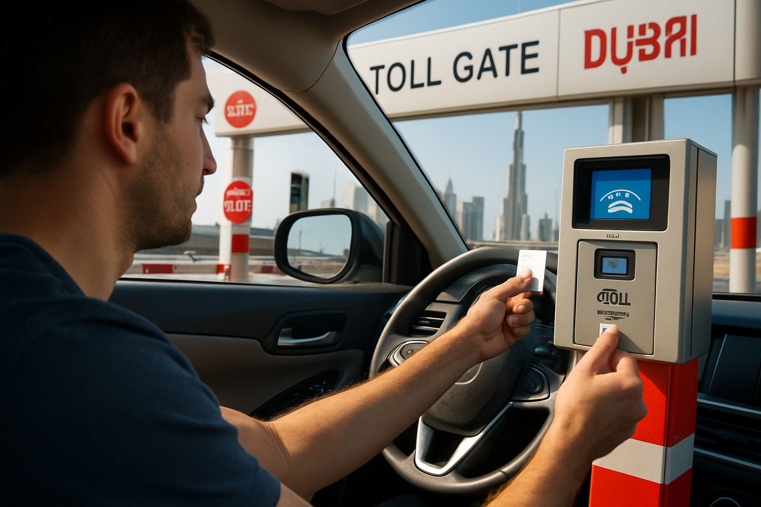Driver using electronic toll payment in Dubai