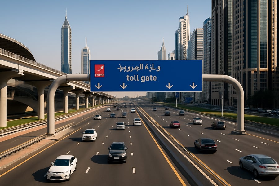 Dubai toll road with smooth traffic flow Dubai toll road with smooth traffic flow