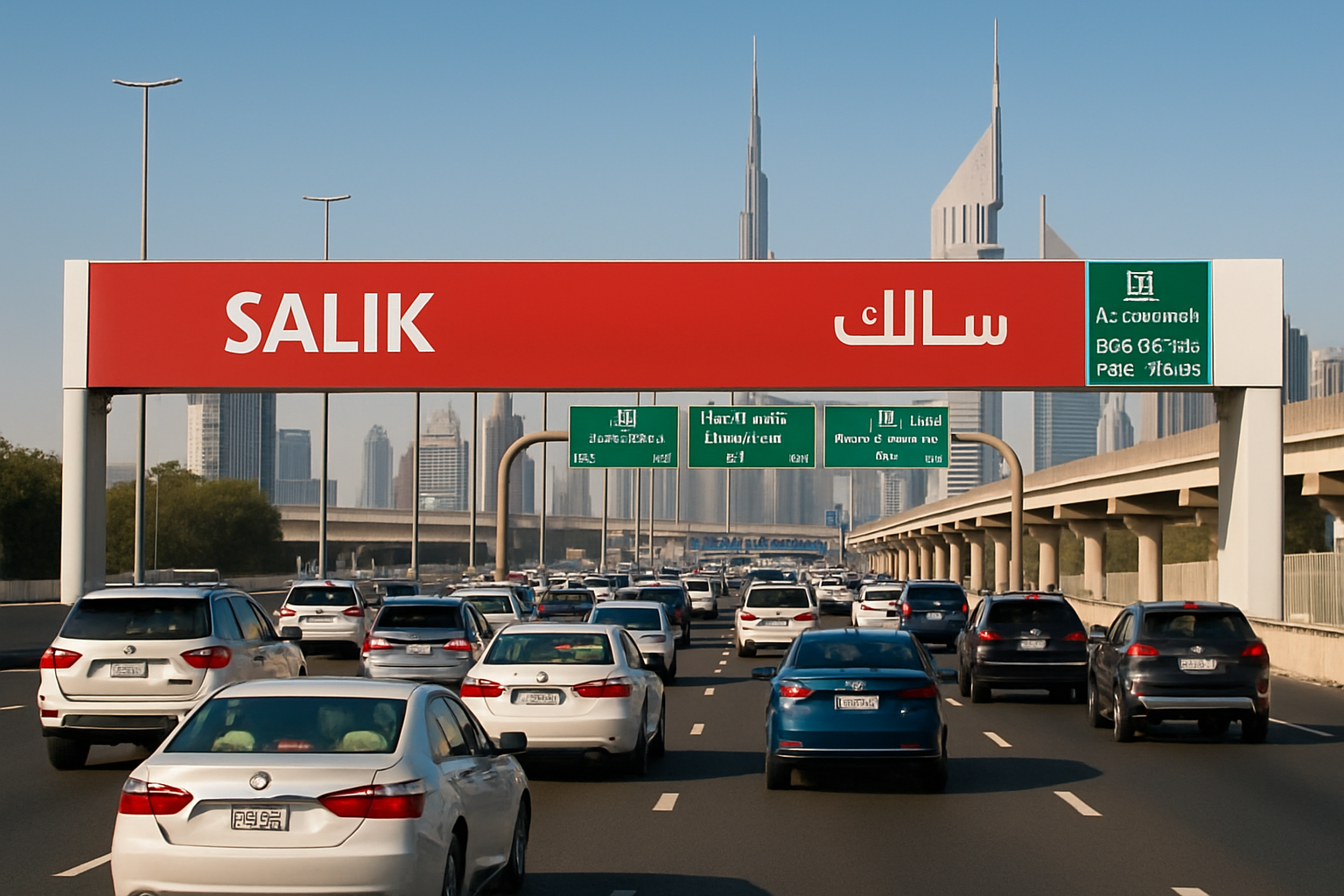Salik toll gate on a busy Dubai highway